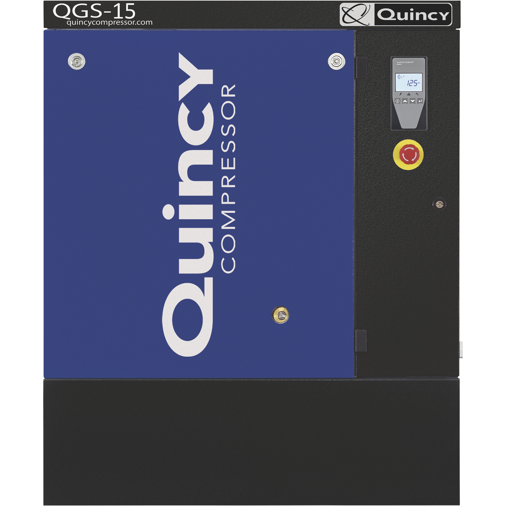 Quincy QGS-15 Rotary Screw Air Compressor, Floor Mounted, 3-Phase, 54.9 CFM @ 125 PSI, Model# 4152021940